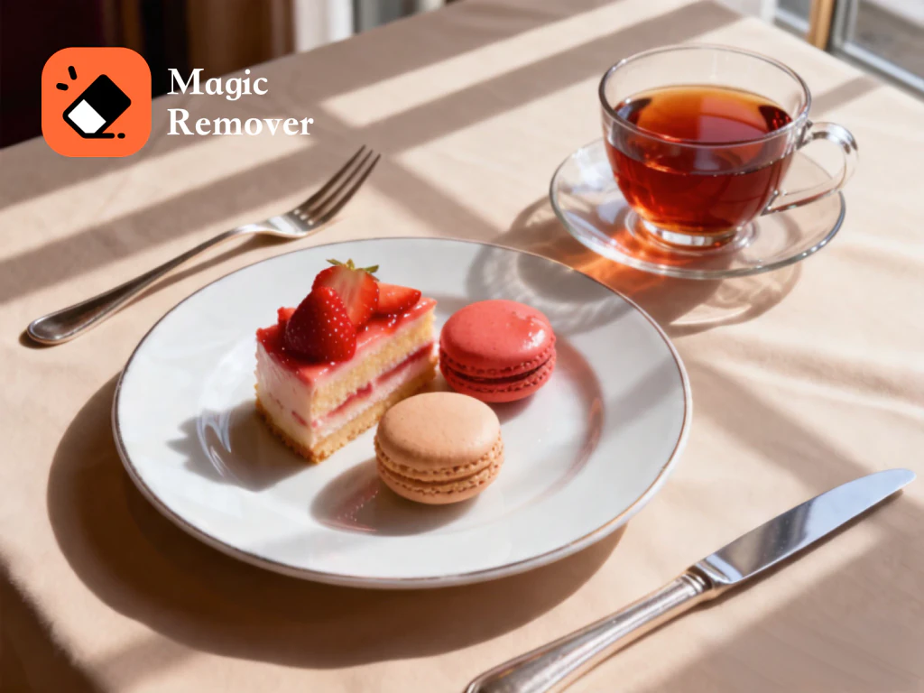 Dessert plate with a logo overlay — before